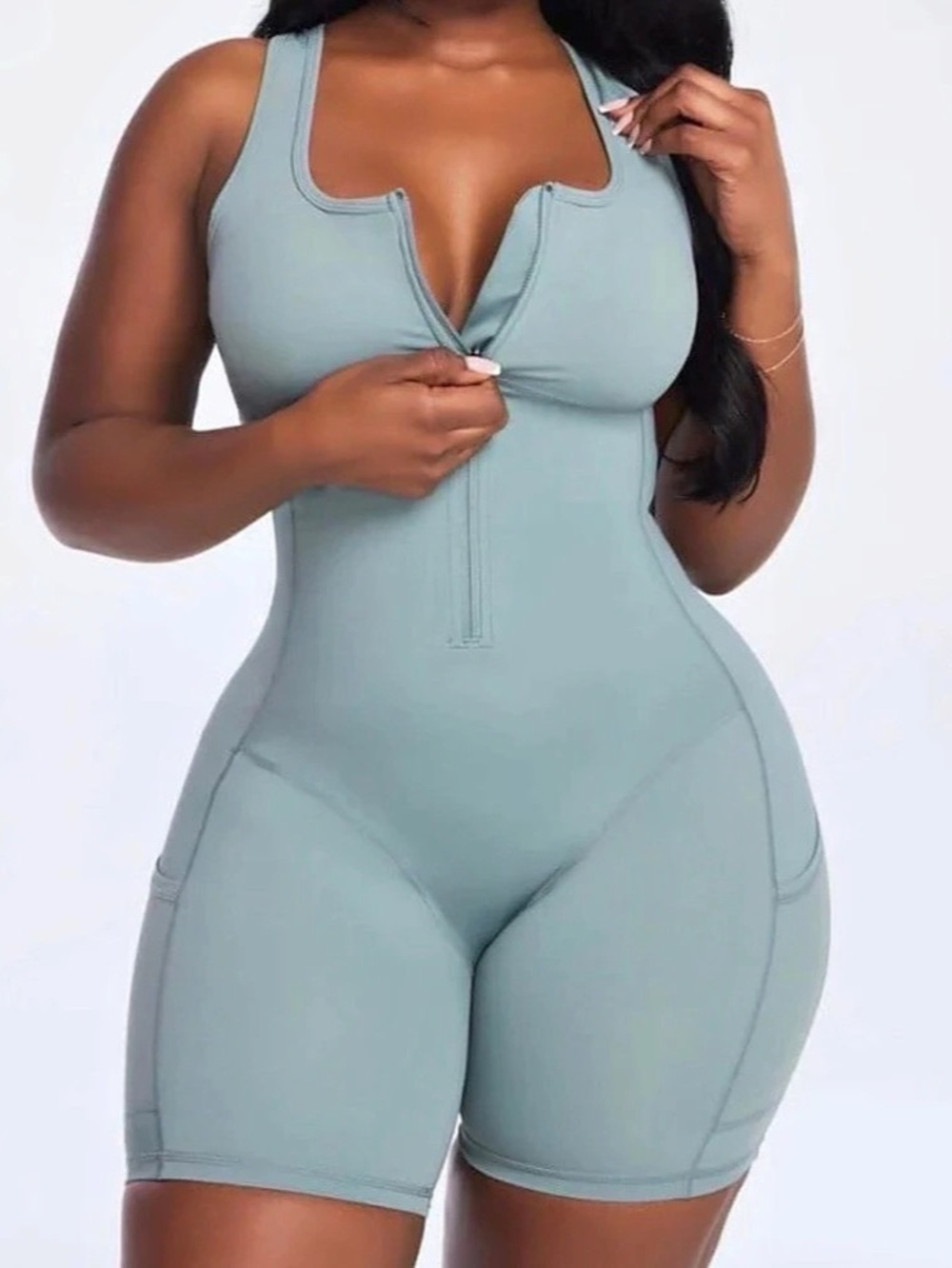 SaunaSculpt Compression Romper - Dusty Blue / M
